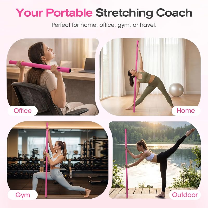 Yoga Stick Mobility Bar - Adjustable 4-Section Posture Stretch (Pink) KUZARO
