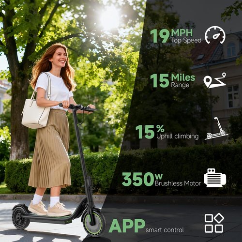 Folding Electric Scooter - 350W Motor, 19MPH Speed, 12/15 Miles Range, 8.5” Solid Tires