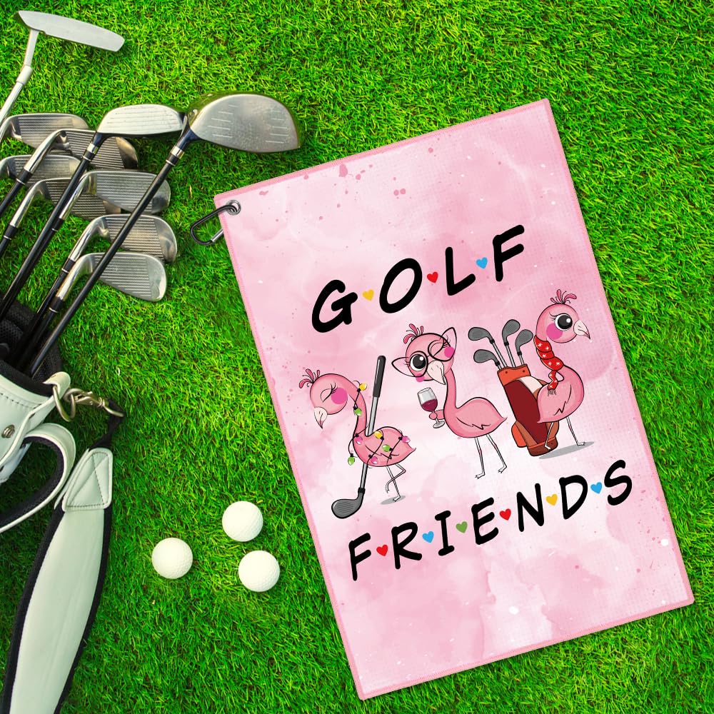 WUUCKOO Golf Friends Printed Pink Golf Towel, Funny Golf Towel for Golf Bag with Clip, Xmas Birthday Gifts for Friends Sister, Golf Gifts for Bestie Golf Lover, Ladies Golf Towel, Women Golf Towel