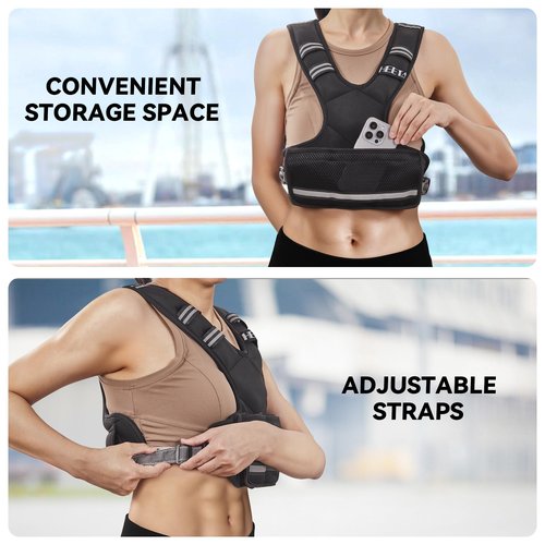 HEETA Adjustable Weighted Vest for Women Men, 4-10lbs Body Weight Vest Exercise Set with 6 Ironsand Weights & Reflective Strips for Walking Running Workout Cardio Strength Training