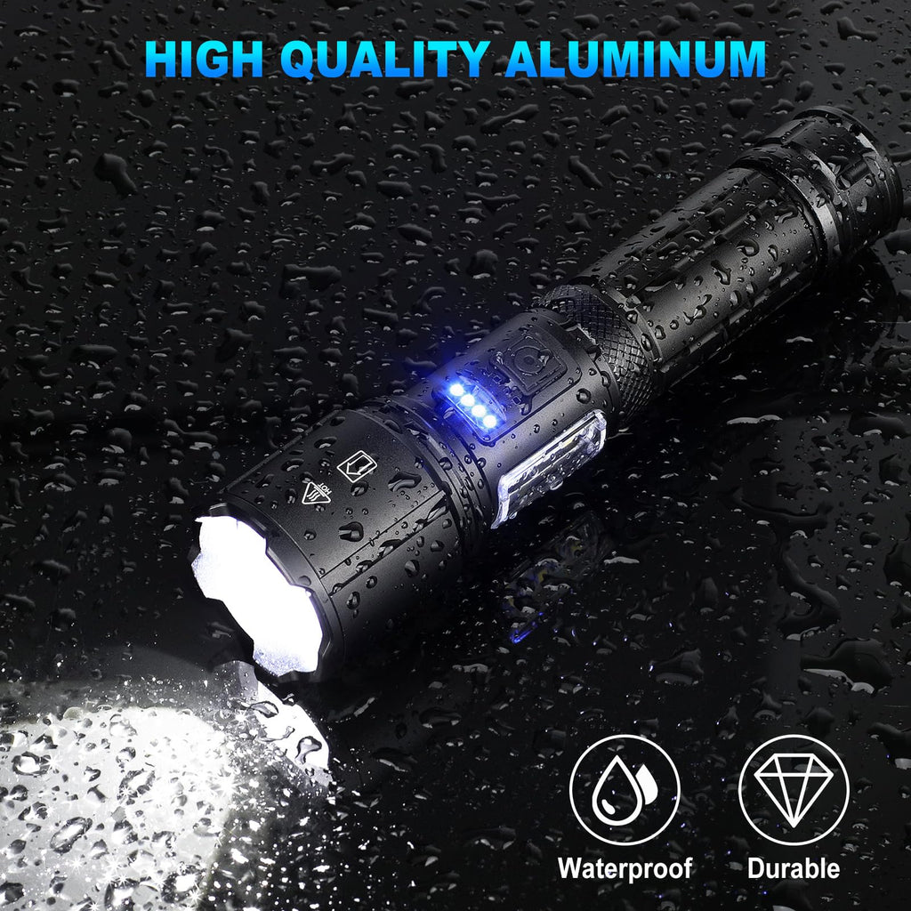 SKNSL Rechargeable LED Flashlights High Lumens, 99,000 Lumens Super Bright Flashlight 7 Modes w/COB Work Light, Powerful Flash Light for Outdoor Emergency Hiking Camping