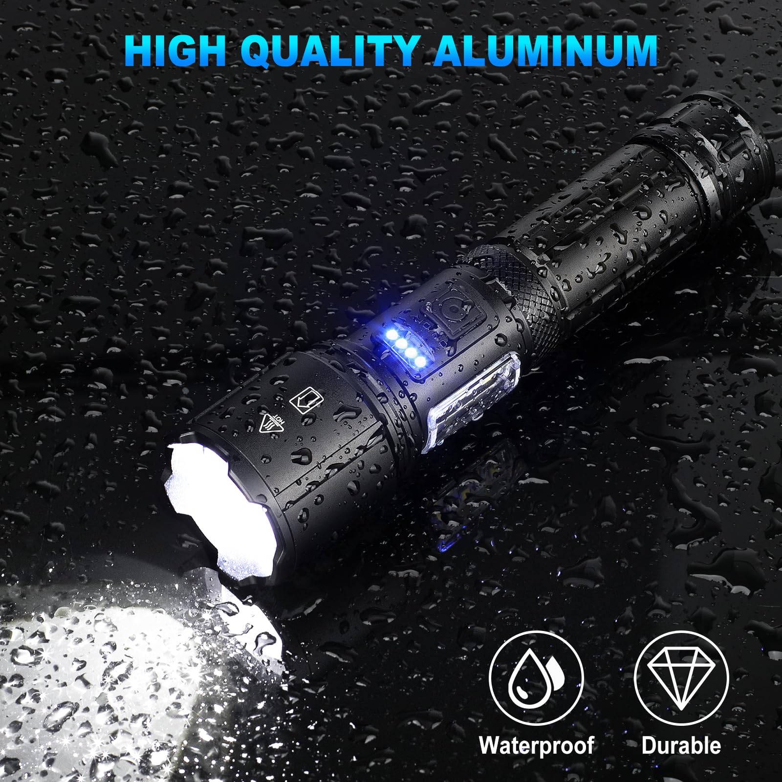 SKNSL Rechargeable LED Flashlights High Lumens, 99,000 Lumens Super Bright Flashlight 7 Modes w/COB Work Light, Powerful Flash Light for Outdoor Emergency Hiking Camping