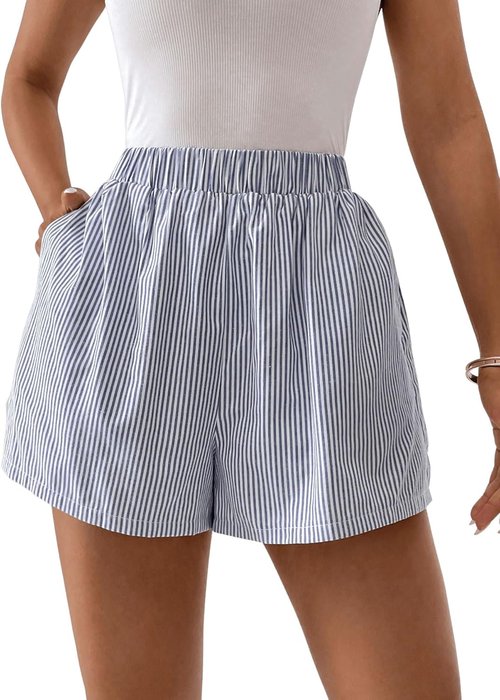 Floerns Women's High Waist Striped Casual Shorts - Elastic Wide Leg Design for Comfort