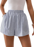 Floerns Women's High Waist Striped Casual Shorts - Elastic Wide Leg Design for Comfort