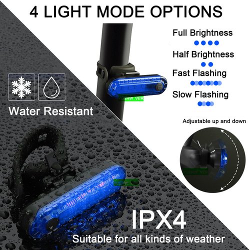 2 Pack USB Rechargeable LED Bike Tail Light Bicycle Rear Cycling Night Essential Reflector Seat Back Safety Lamp 4 Modes Waterproof Bright Warning Flash MTB Light for Men Women Kids (Blue)