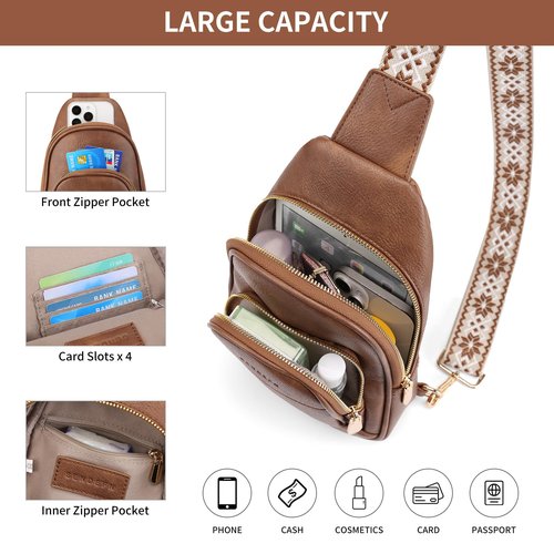 SENDEFN Crossbody Bags for Women Leather Sling Backpack Fanny Pack Chest Bag Casual Daypacks Travel Shopping
