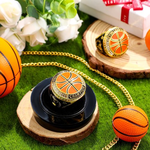 Highergo 10 Pcs Trophy Rings Set - Softball, Baseball, Basketball & More | Includes Display Stand