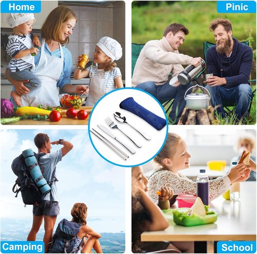 Lengnoyp Portable Silverware Set - Premium Stainless Steel Travel Utensils with Case for Camping | Easy to Carry