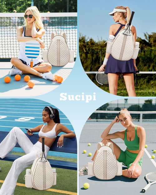 Sucipi Tennis Bag - Quilted Sling Crossbody Backpack, Water Resistant Racket Bag for Women Men, Suitable for Pickleball and Badminton