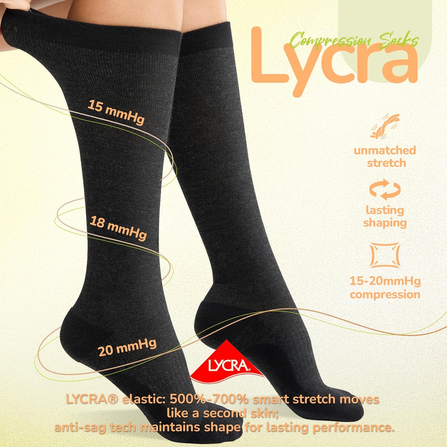 Skiennix Merino Wool Compression Socks - 15-20 mmHg Knee High for Travel & Running