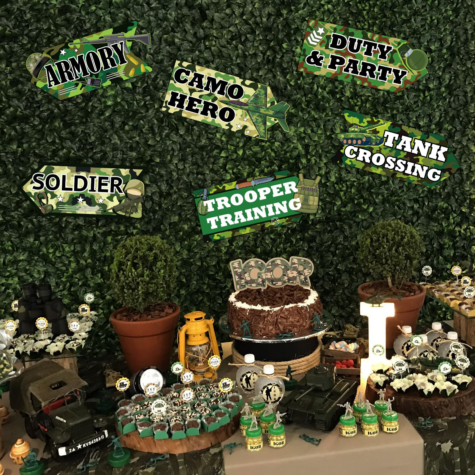 Hooqict 20 Pieces Camo Party Signs Army Birthday Party Decorations Camouflage Military Birthday Party Supplies for Boys Men Army Themed Directional Sign