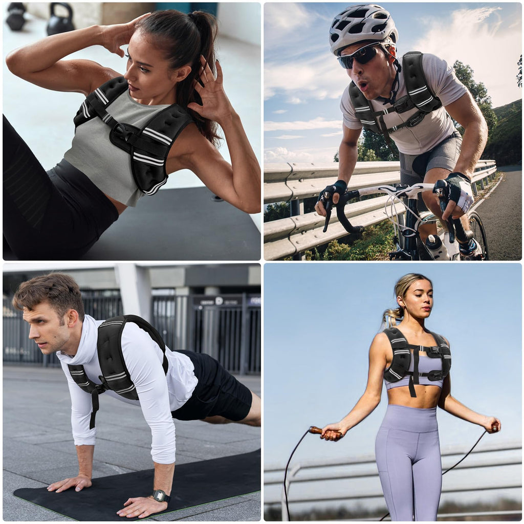 Zeerun Weighted Vest, 6lb/8lb/10lb/12lb/15lb/18lb/20lb/24lb/30lb for Men Women, Reflective Stripe Adjustable Buckle, Comfortable Durable Rucking Vest for Walking Running Strength Training, 15LBS-Black