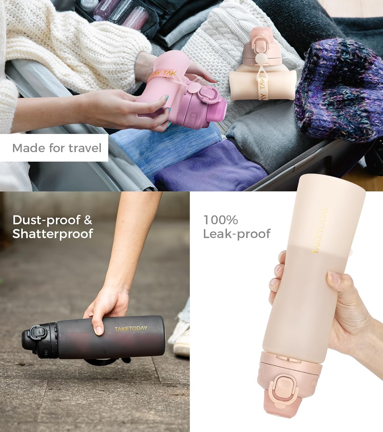 TakeToday Travel Water Bottle - Collapsible & Insulated Design for Easy Portability