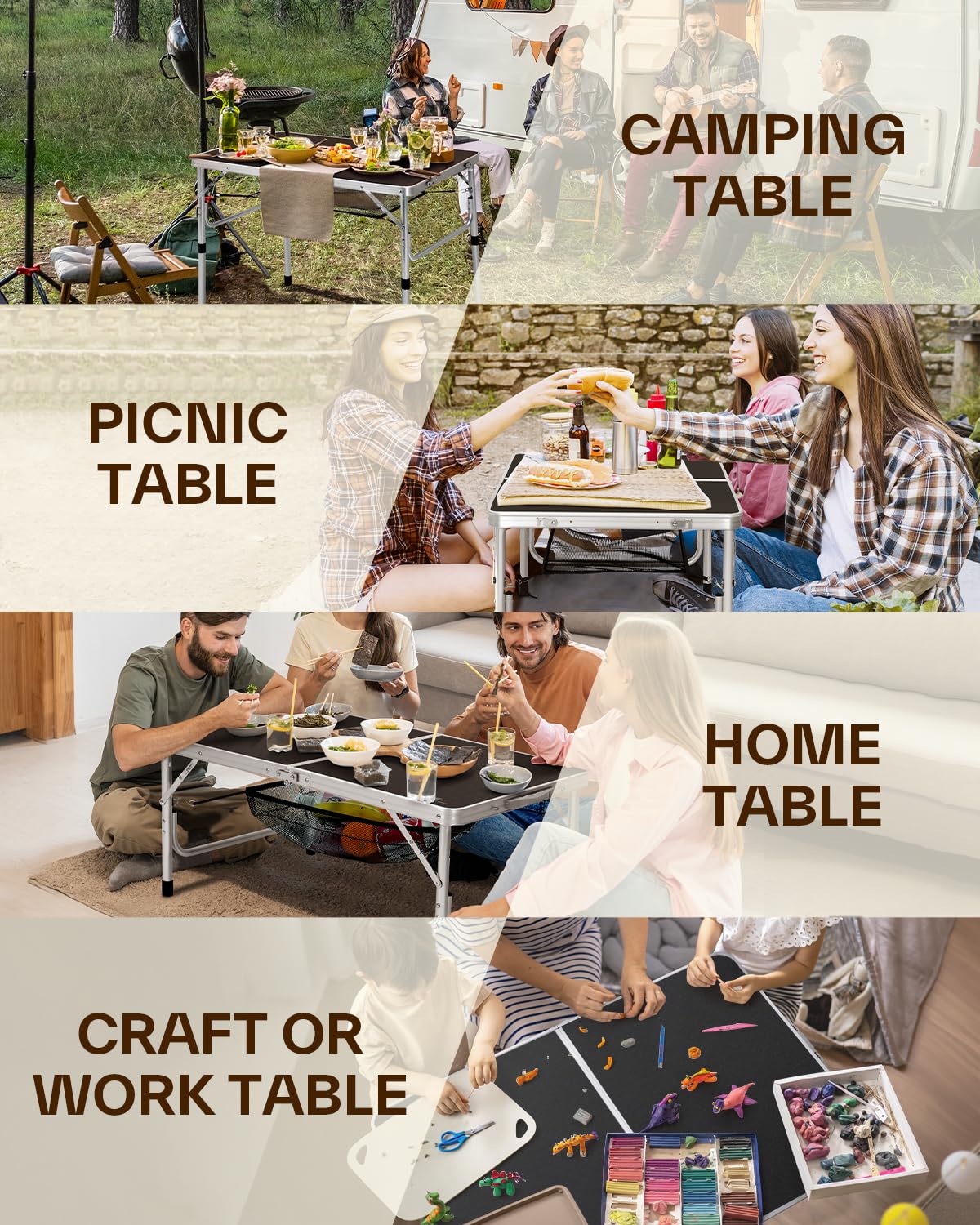 Sportneer Folding Table: Adjustable Height Camping Essentials 23.6" L x 15.7" W 2 Height with Mesh Layer - Compact & Portable Small Folding Table for Outdoor Camp Garden Picnic BBQ Dining Cooking