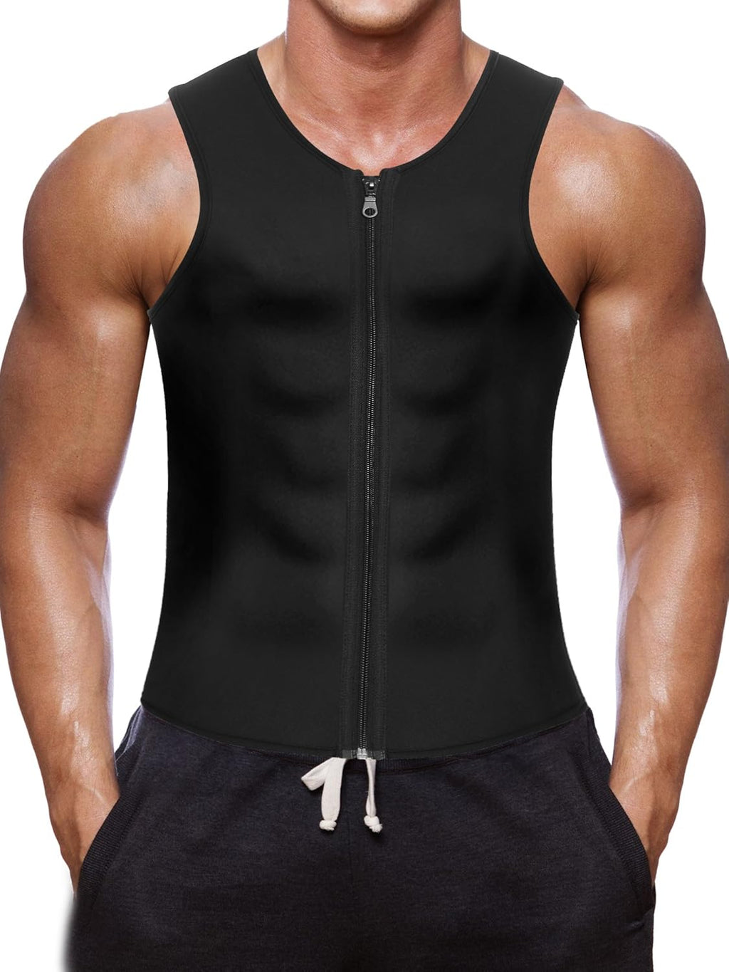 Wonderience Men’s Waist Trainer Vest - Hot Neoprene Sauna Suit Corset Body Shaper | Zipper Tank Top