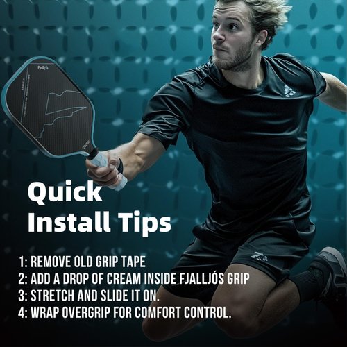 Fjalljós Pickleball Paddle Grip with 5.25" - Enhanced Pickle Ball Grips Overgrip for Vibration Reduction & Precision Control (Black)