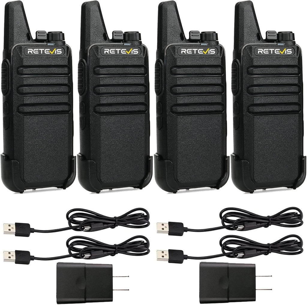 Retevis RT22 Two Way Radio - Long Range Rechargeable Walkie Talkies | USB-C Charging, Handsfree, 4 Pack