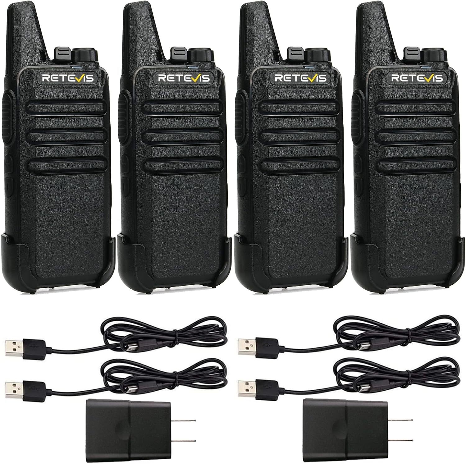 Retevis RT22 Two Way Radio - Long Range Rechargeable Walkie Talkies | USB-C Charging, Handsfree, 4 Pack
