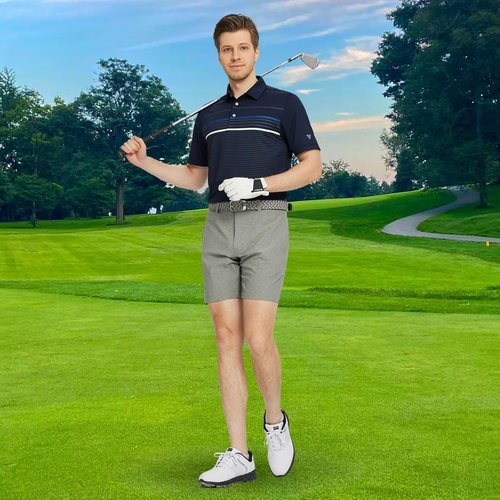 M MAELREG Golf Shirts for Men - Moisture-Wicking Short Sleeve Polo | Casual Striped Print, Regular Fit
