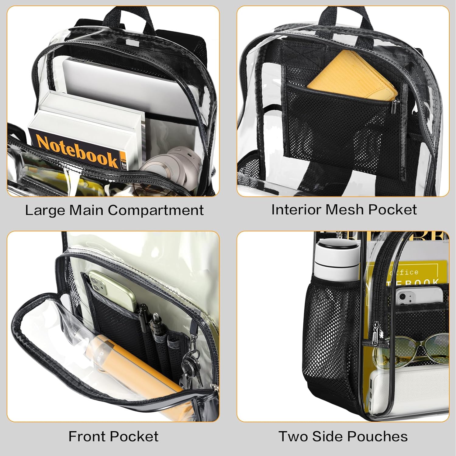 PAMANO Clear Backpack - Heavy Duty Transparent Design with Reinforced Bottom | Ideal for College & Travel