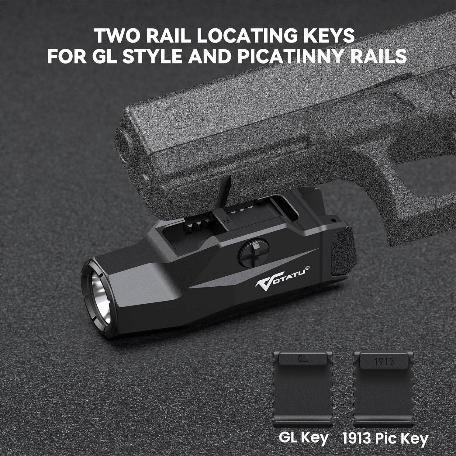 VOTATU HT20 Tactical Pistol Light - 1600 Lumens Adjustable Rail Keys for Compact & Full Size Guns | Rechargeable LED Flashlight