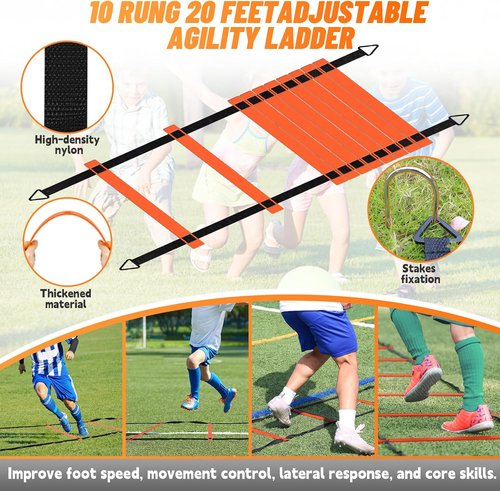 Bearwill Soccer Goal - Portable Kids Soccer Goals Set of 2 | 4x3ft Training Equipment with Ball, Ladder, Cones, Targets