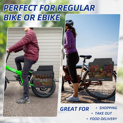 Zmgdrm Bicycle Grocery Panniers, 2PCS Foldable Bike Panniers Bags for Rear Rack, Rear Bike Basket Ebike Rear Rack Bags for Shopping Cycling Traveling Commuting(2 Pack)