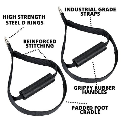 Bodytorc Cable Attachment Handles for Suspension Trainer or Resistance Bands, Home Gym Accessory with Rubber Grip and Foot Loops