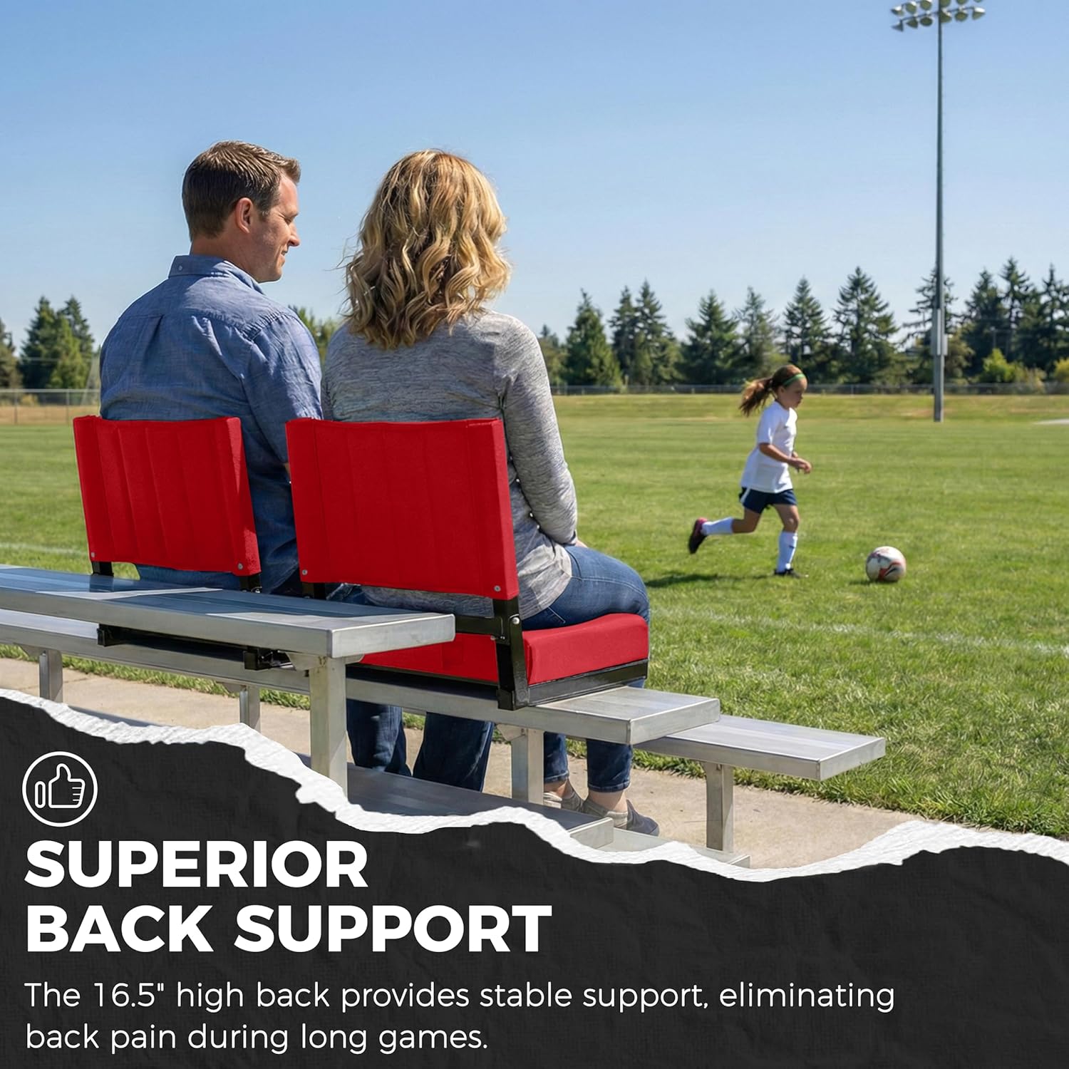 SPORT BEATS Stadium Seats with Back Support Bleacher Chairs with Back and Cushion Thick Padded Bleacher Seats Includes Shoulder Strap Red 1pc Regular - 17" W x 12" D x 16.5" H