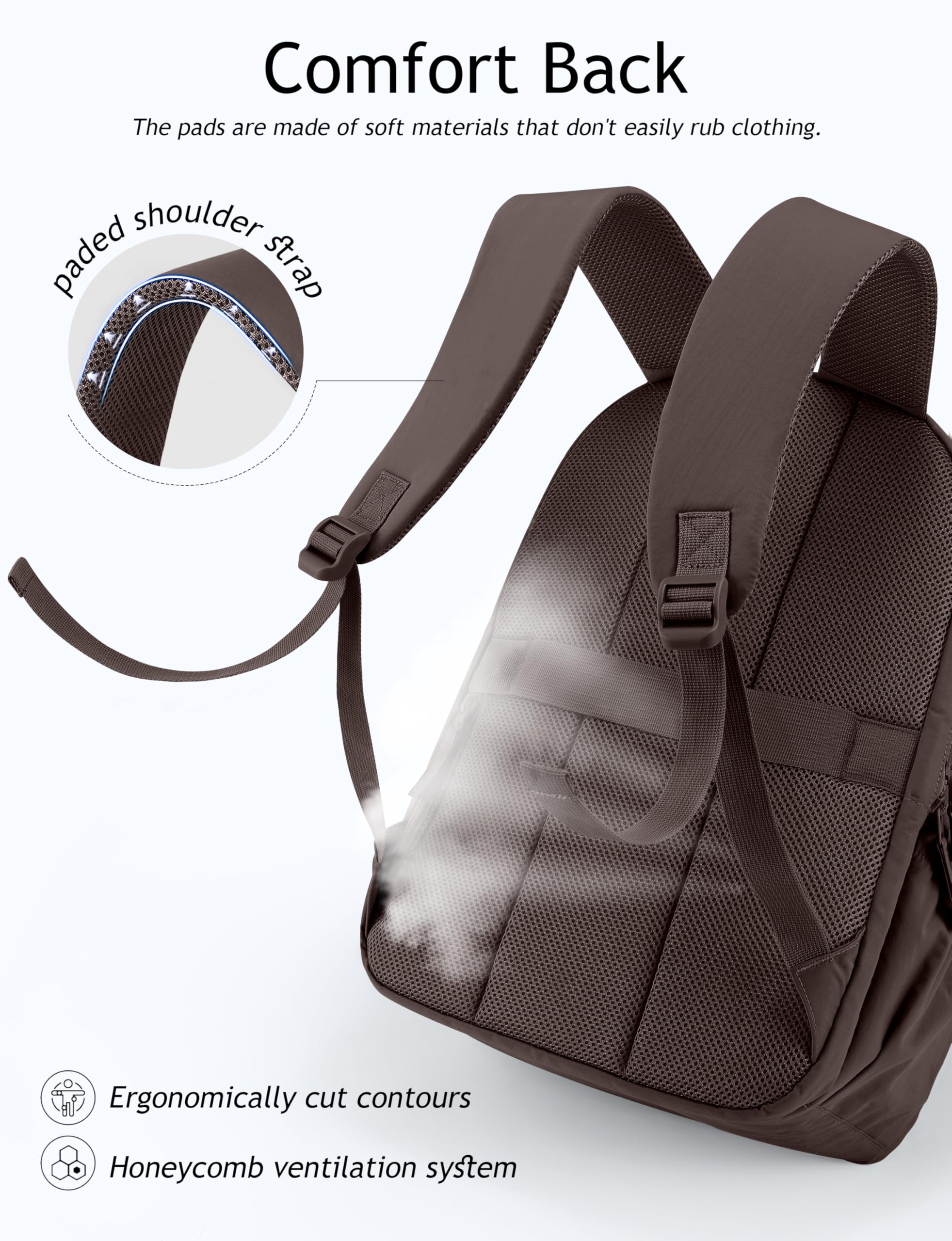 Uselike Travel Backpack for Women, 15.6 Inch Laptop Backpack, Quilted College Bookbag, Cute Work Backpacks, Water Resistant (Dark Brown)