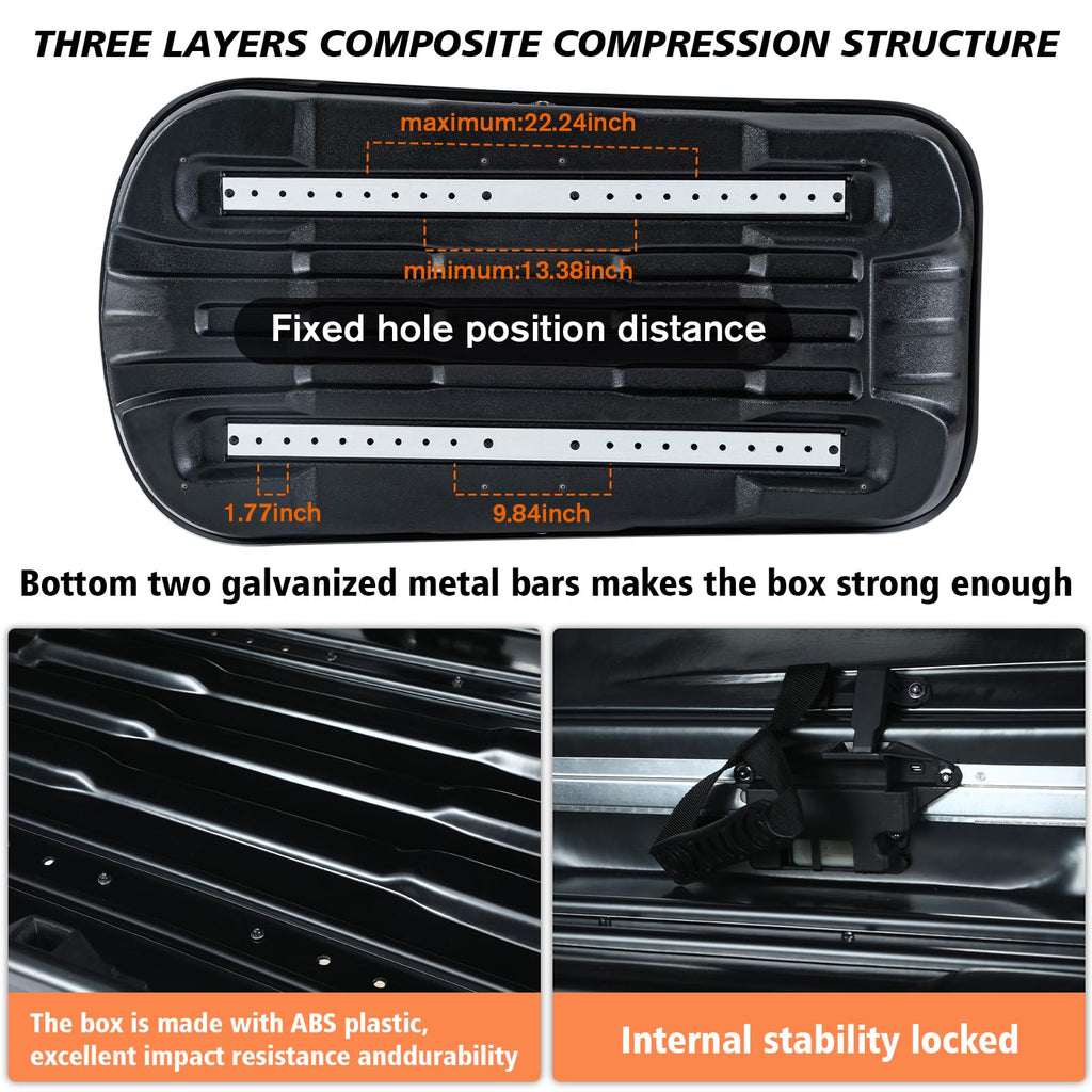 QUAWIP Rooftop Cargo Box,Rooftop Cargo Carrier Hard Shell with Security Keys, Waterproof Heavy Duty Roof Cargo Box, 56 (L) x 30 (W) x 15(H) Inches 13 Cubic Feet (Tool-Free Install) 3D Diamond Black