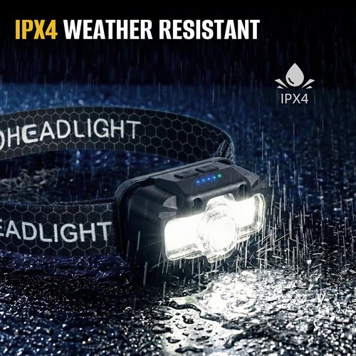 HOKOILN LED Headlamp - 1300 Lumen Rechargeable Flashlight with Green & Red Light | Waterproof, 7 Modes for Camping & Hiking