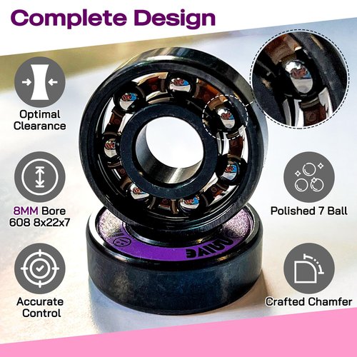 Naivskb Skate Bearings 8mm 16 Pack, Precision 608 Bearings Quad Inline Skates Roller Derby Skateboard Longboard Scooter(Neon Purple)