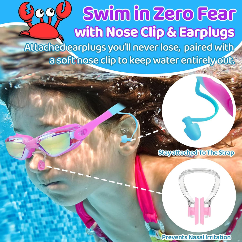 Vvinca Swim Goggles - Anti-Fog & UV Protection | No Leaking Design for Kids Ages 3-15 (2 Pack)
