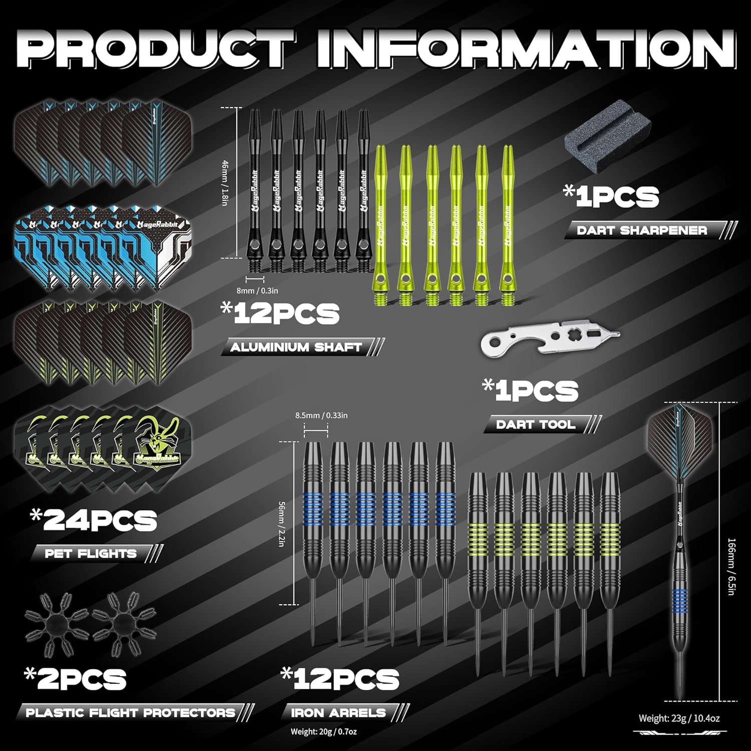 Professional Steel Tip Darts Set by Darts | 12 Metal Tips, 24 Flights & Accessories Included