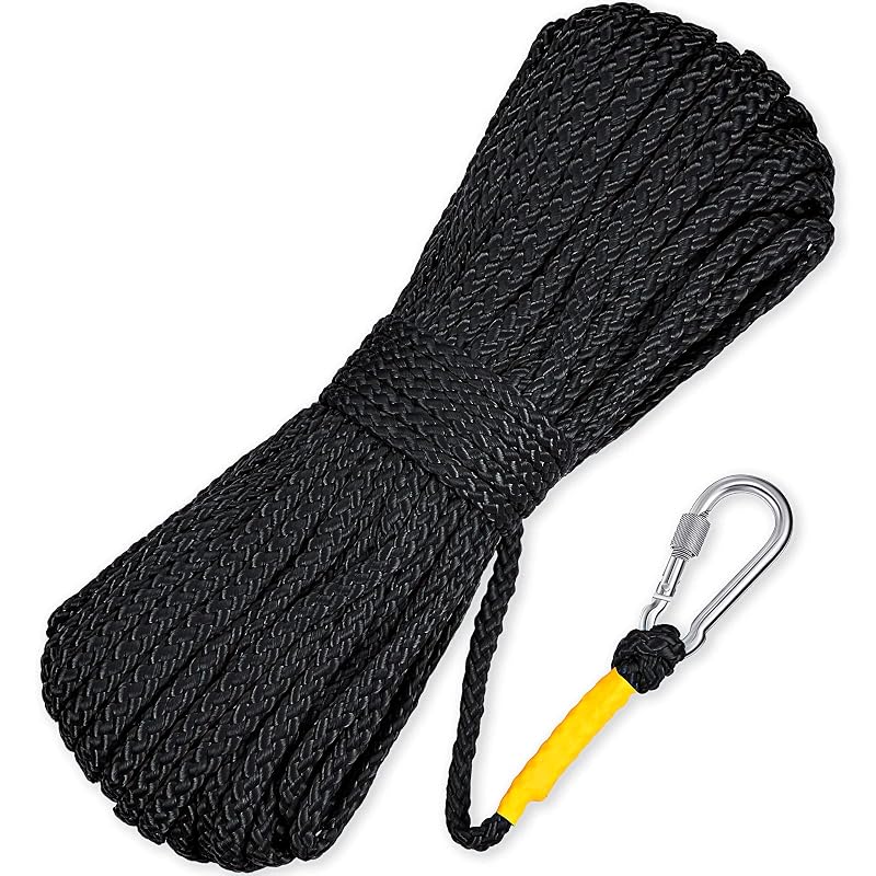 Shappy Black 15 m Floating Life Ring Rope - 1/4 in Polypropylene with Stainless Steel Hook