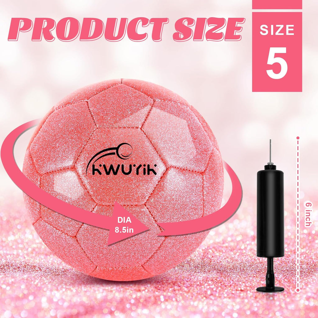Skiennix Glitter Soccer Ball - Pink Gold Purple Youth Training Ball with Pump | Sizes 3-5 for Kids 4-12