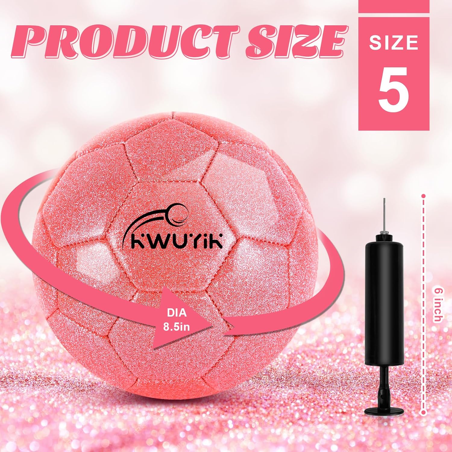 Skiennix Glitter Soccer Ball - Pink Gold Purple Youth Training Ball with Pump | Sizes 3-5 for Kids 4-12