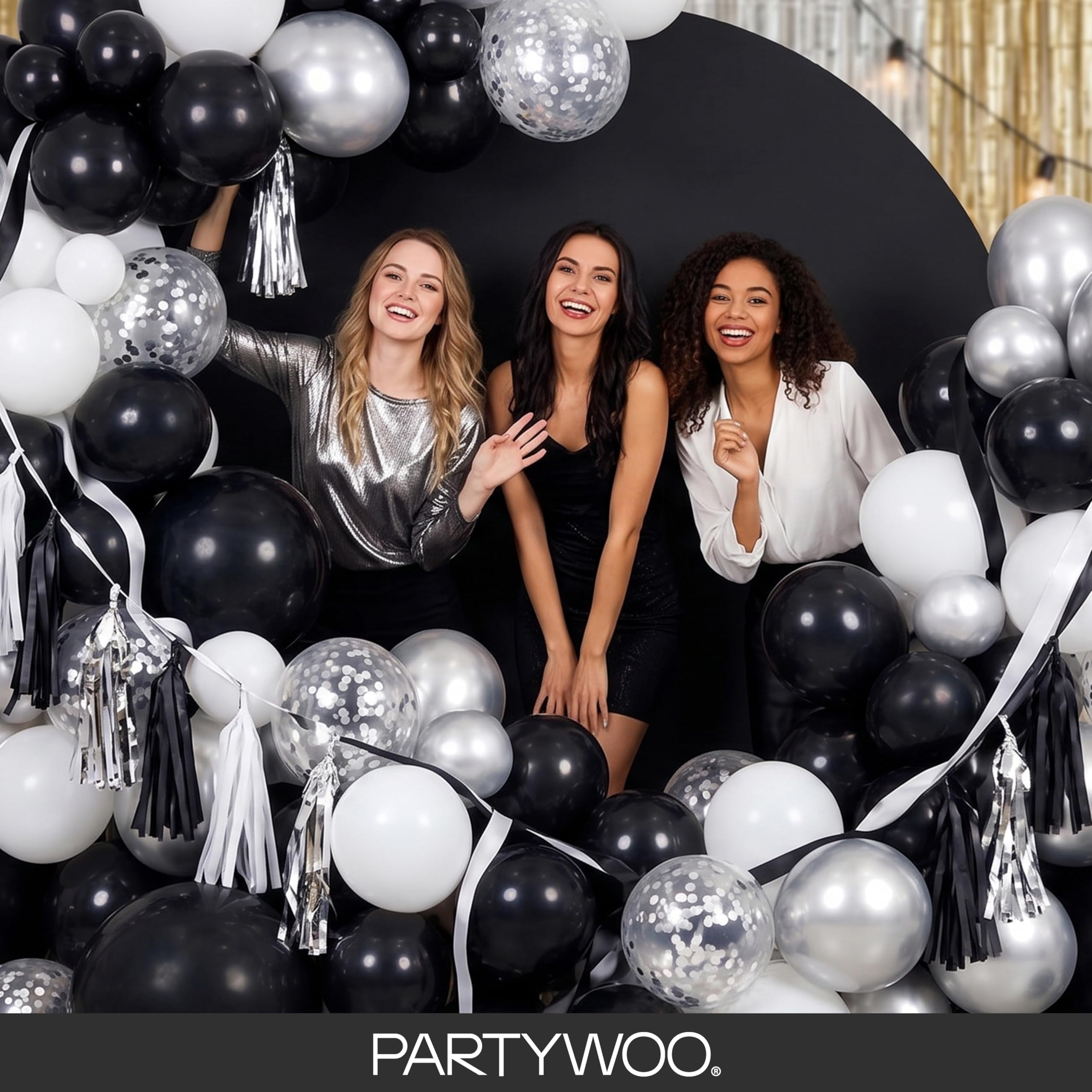 PartyWoo Black Balloons 155 pcs Different Sizes of 18 12 10 5 Inch Black Balloons Arch Kit Garland for Baby Shower Birthday Graduation Casino Gaming Anniversary Race Car Party Decorations Black-Y18
