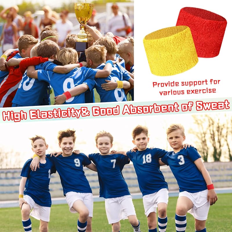 Kids Wrist Sweatbands Bulk Pack 72 Pcs Red & Yellow 3.15 x 1.97 in