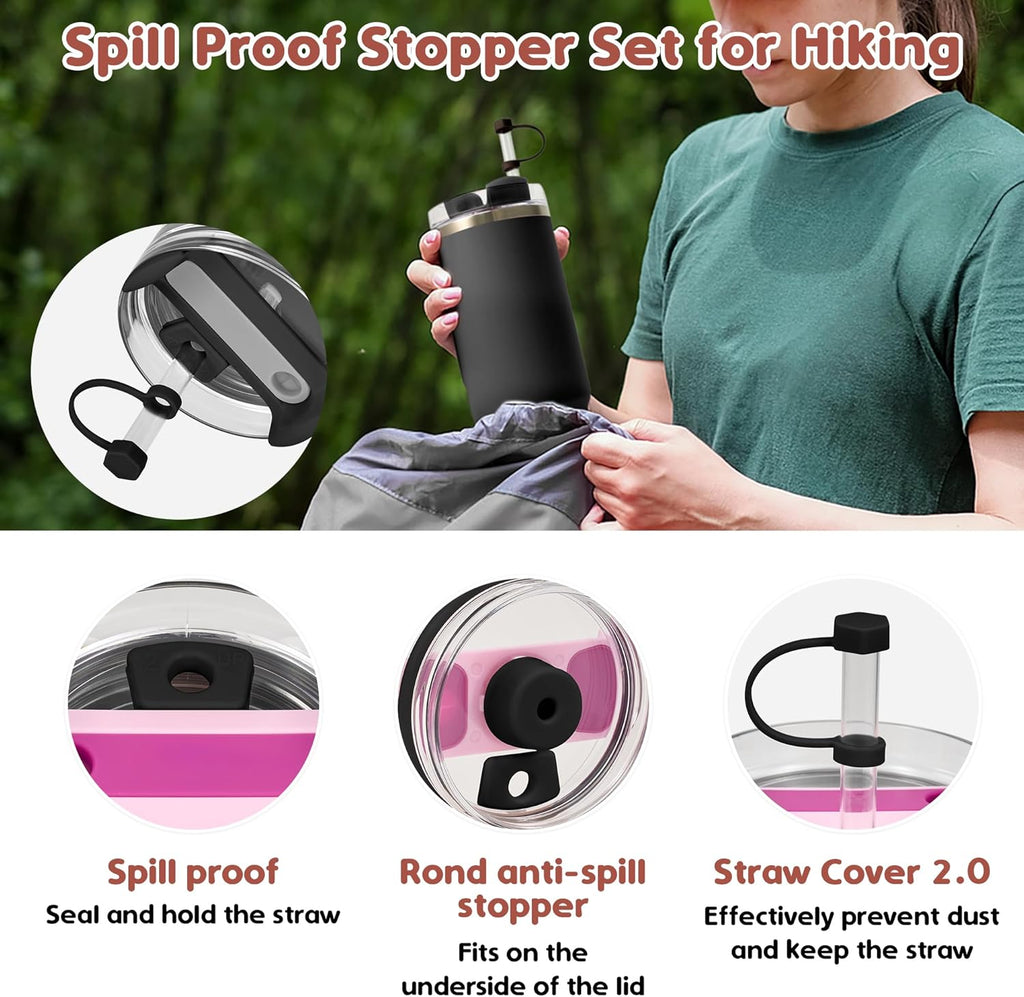 Stanley Cup Accessories Set - 2 Straw Covers, 1 Silicone Boot & 3 Spill-Proof Stoppers | Fits 30 & 40 Oz Tumblers