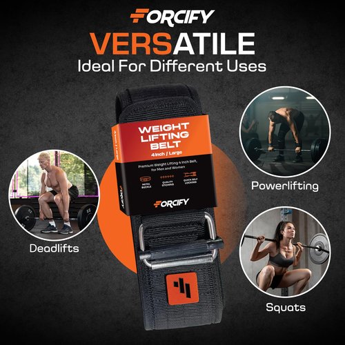 Forcify Belt Squat Weightlifting Belt – 59.8" x 4" Adjustable Nylon Gym Belt with Metal Buckle – Lifting Support for Men and Women