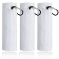 Mile High Life Microfiber Towel 3 Pack, 16" X 16", Waffle Pattern Design with Carabiner Clip, Super Absorbent, Small Towels, Golf Bag Accessories for Men and Women, Gift (White)