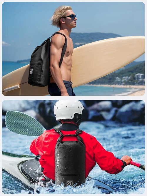 HEETA Waterproof Dry Bag - Lightweight Roll Top Storage with Zippered Pocket | 5L/10L/20L/30L/40L for Travel, Kayaking, Camping