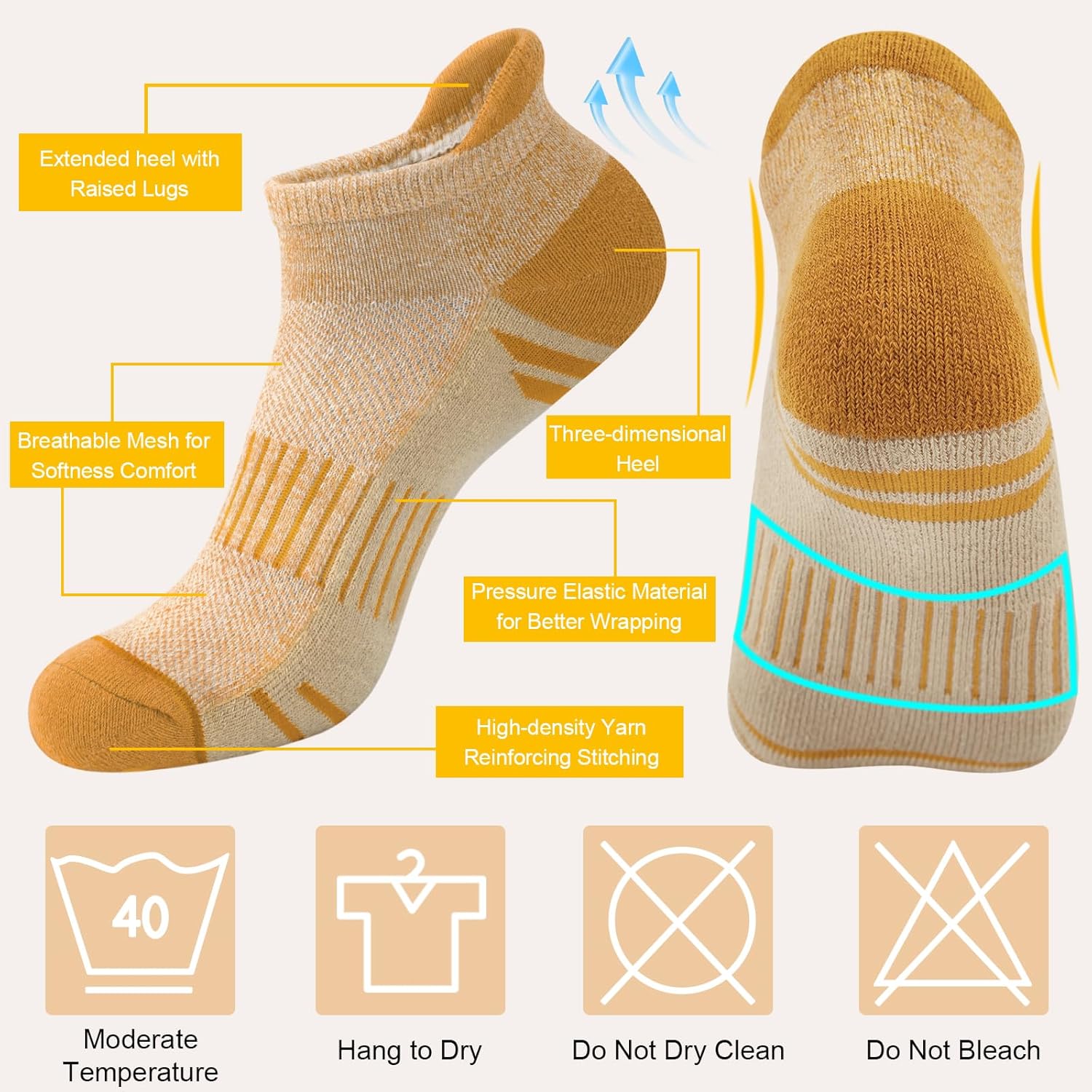 YSense Ankle Socks - Thick Cushioned Running & Athletic Cotton Socks | Moisture-Wicking, Low Cut Design