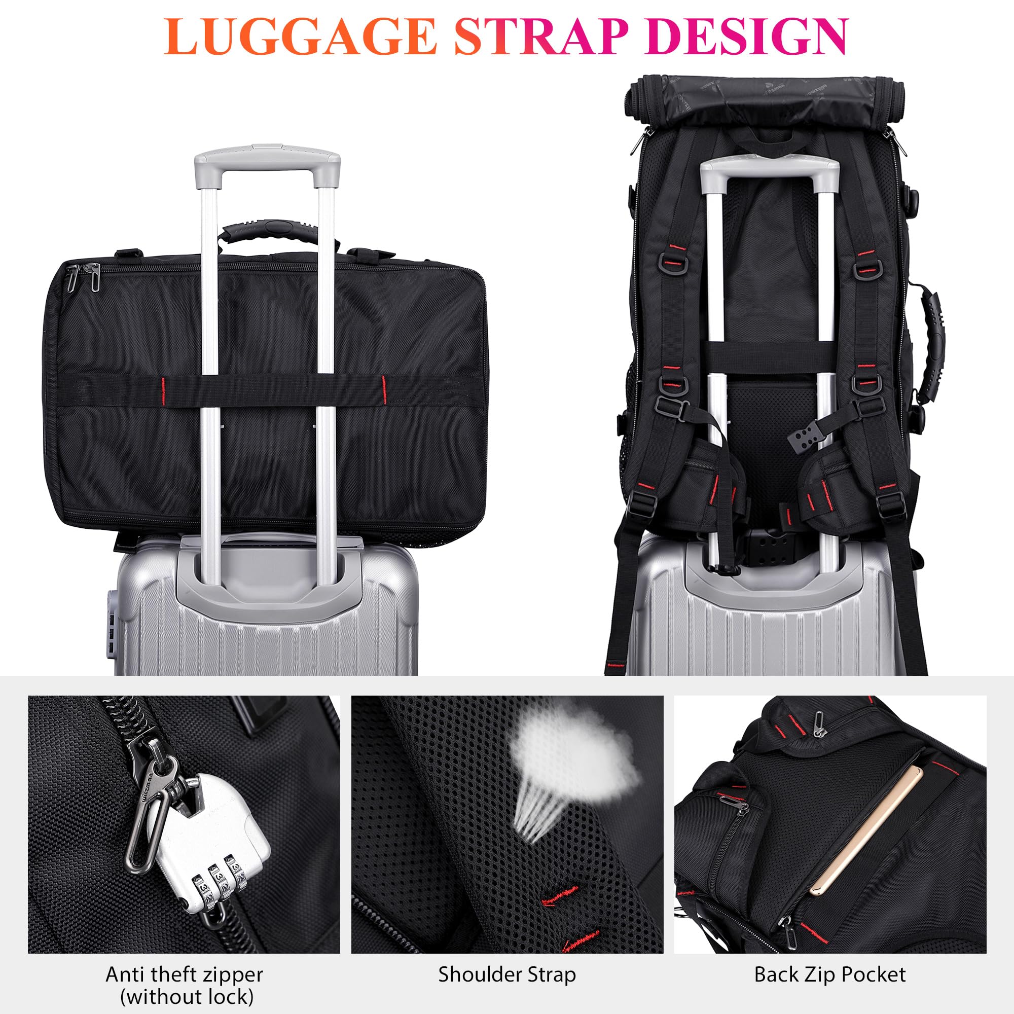 WITZMAN Carry on Travel Backpack for Men Women Airline Approved Convertible Nylon Duffle Backpack Luggage Bag (B682 Black)
