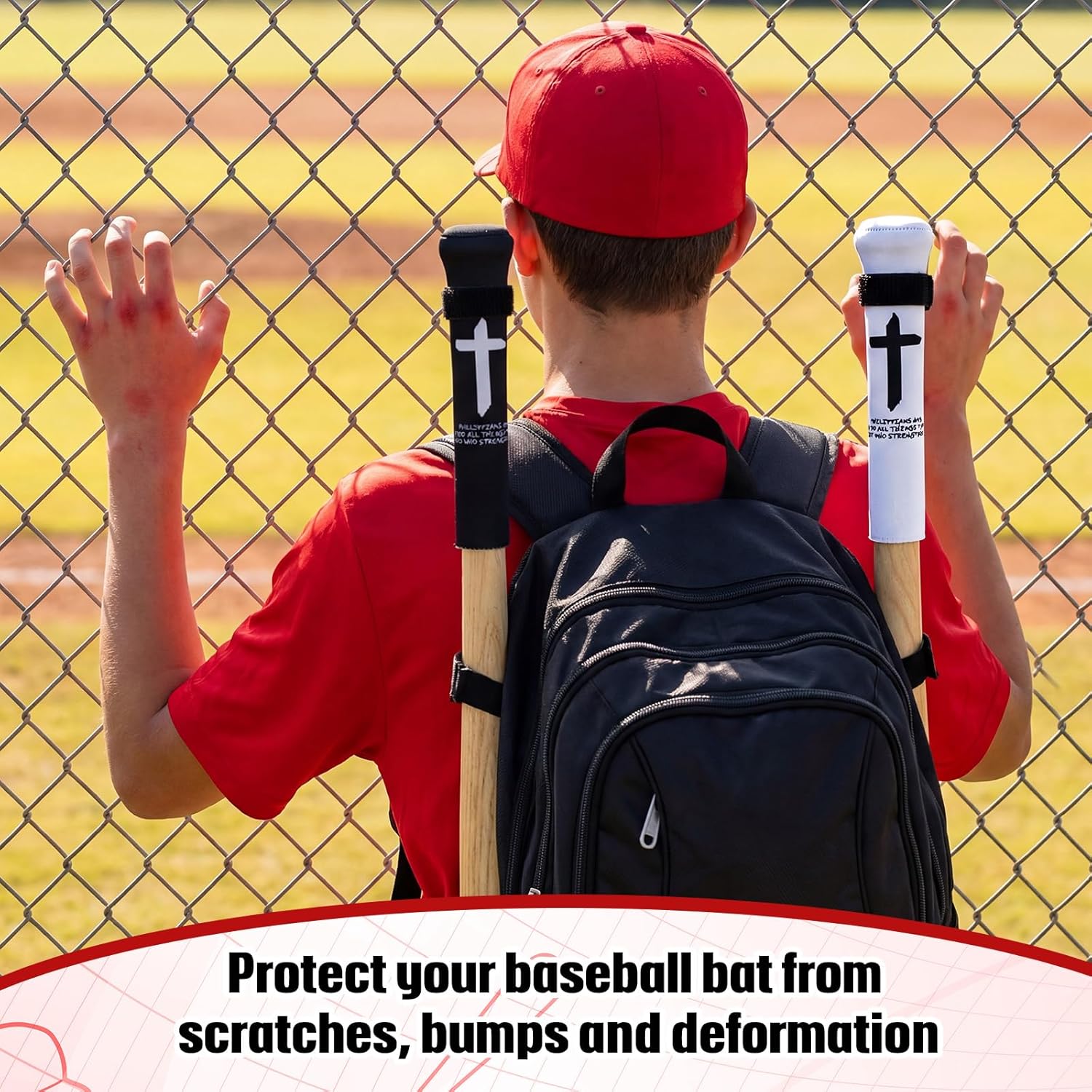 Skiennix Baseball & Softball Bat Covers - 2 Pack Wooden Sleeve with Hook for Travel Storage & Fence Hanging