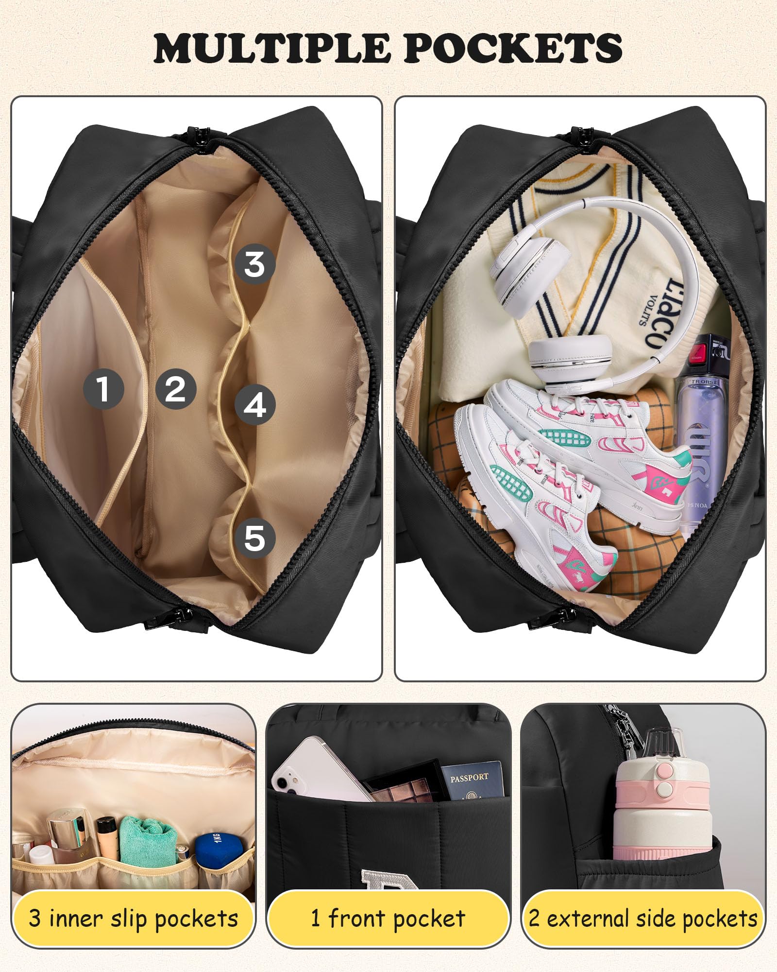 Vogewood Women Duffle Bag with Initial, Gifts for Women Unique-Personal Item Travel Bags，Gym Bag with Wet Pocket，Lightweight Travel Bags Personalized Tote with Makeup Pouch