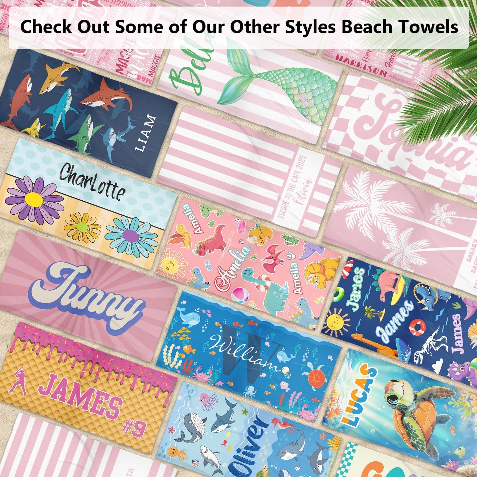 Infiher Personalized Beach Towels for Kids,Custom Kids Monogrammed Towels with Name,Customized 280gsm-420gsm Thick Soft Absorbent Beach Towel for Swim,Bath,Pool,Vacation,Gifts,Boys Turtle Towel