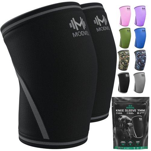 Modvel 7mm Neoprene Knee Sleeves - Compression Support for Weightlifting & Powerlifting | Medium Black (Pair)